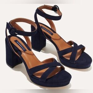 Margaux The Platform Sandal Heels Navy Blue Suede Leather